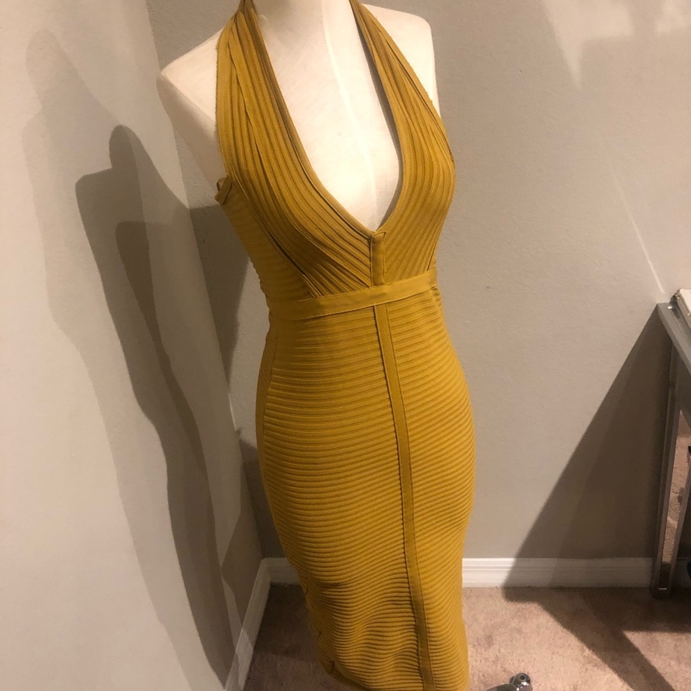 Mustard halter bandage dress